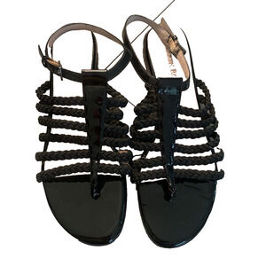 TARYN ROSE WOMEN'S BLACK BRAIDED CAGE SANDAL WITH ANKLE STRAP SIZE 8.5